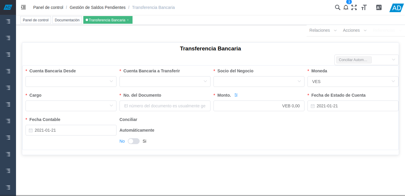 Ventana Transferencia Bancaria