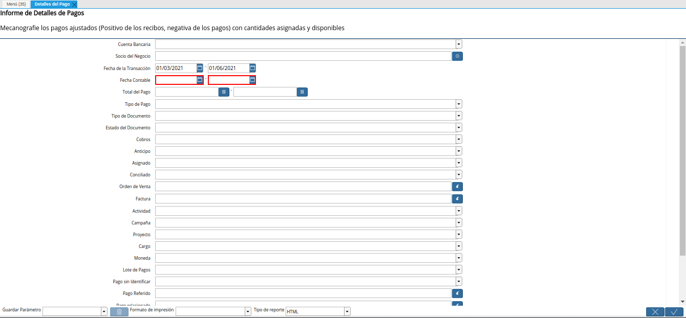 campo fecha contable del reporte detalles del pago