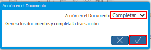 Acción Completar y Opción OK del Cierre de Caja