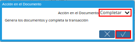 acción completar y opción ok de la ventana caja