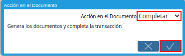acción completar y opción ok de la ventana boleto de viaje
