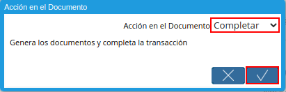 acción completar y opción ok