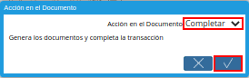 Acción Completar y Opción OK