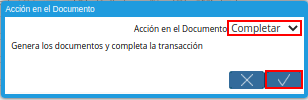Acción Completar y Opción OK