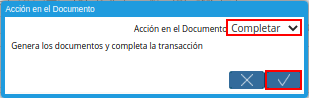 Acción Completar y Opción OK