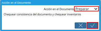 acción preparar y opción ok