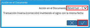 acción reversar y opción ok
