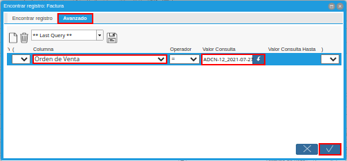 búsqueda avanzada de la ventana documentos por cobrar