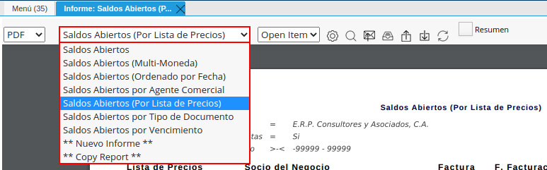 campo formato de impresión de la barra