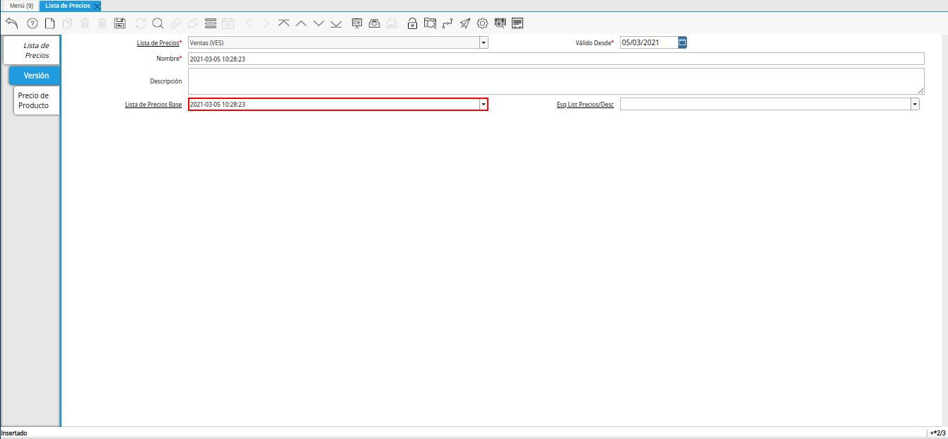 campo lista de precios base para lista de precios desde otra