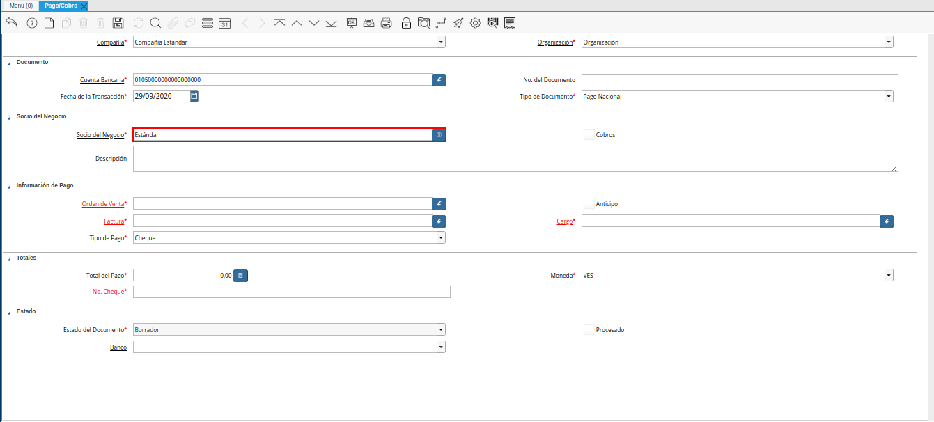 Campo Socio del Negocio Proveedor