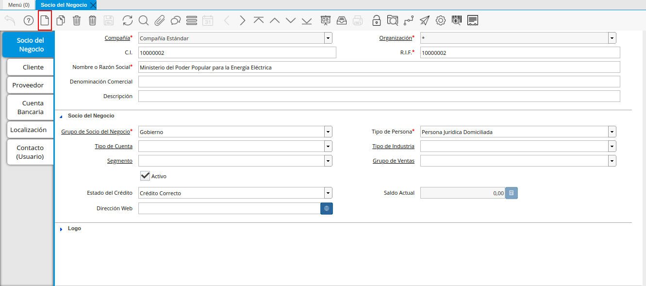 Ventana Socio del Negocio