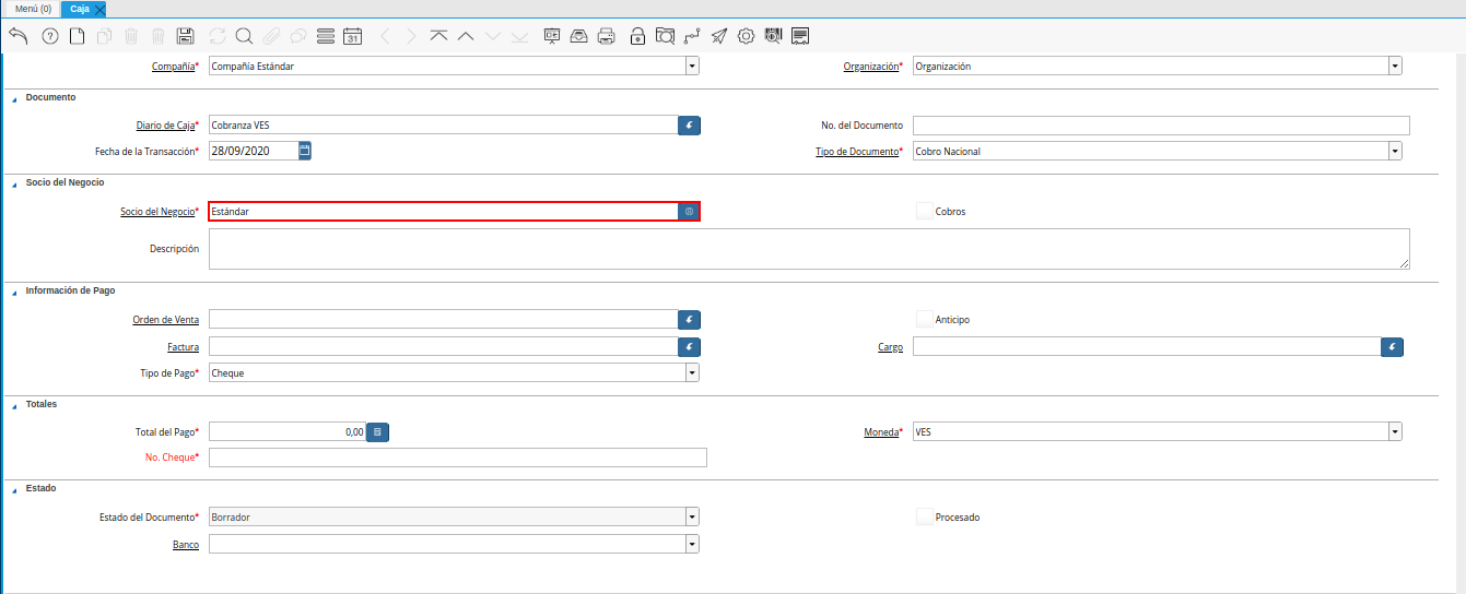 campo socio del negocio