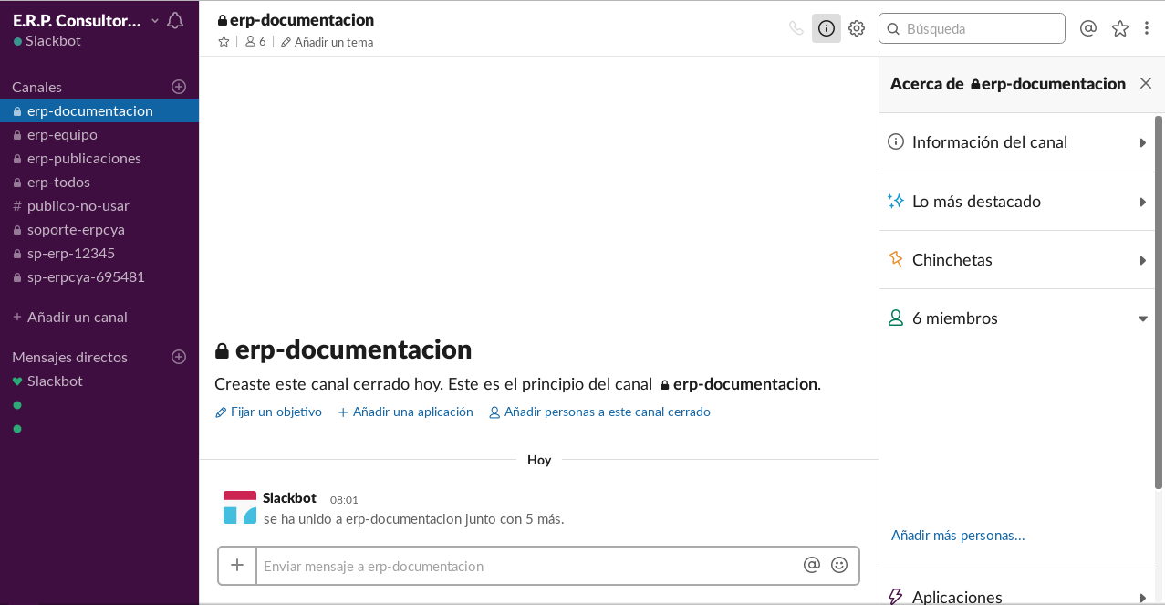 Canal Privado Interno en Slack