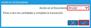 acción anular y opción ok