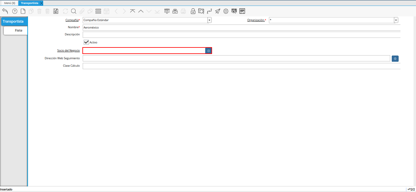 campo socio del negocio de la ventana transportista