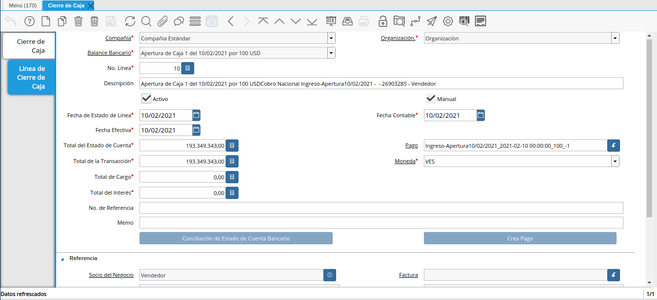 Pestaña Línea de Cierre de Caja 04