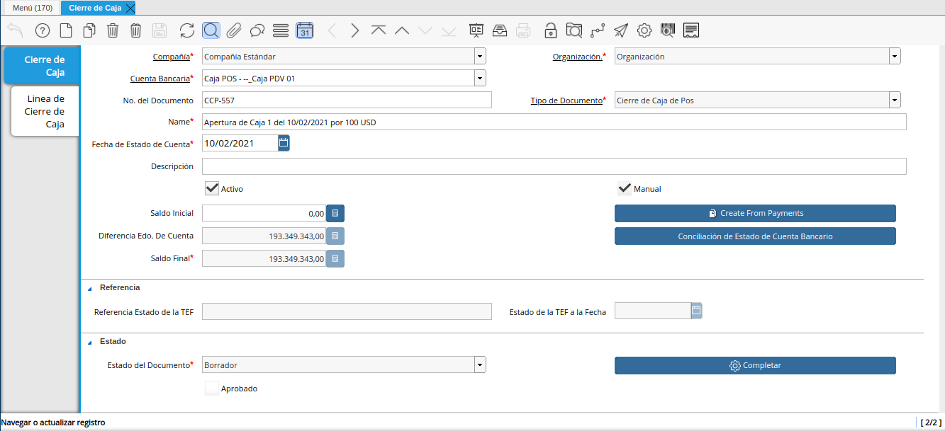 Registro del Cierre de Caja 04