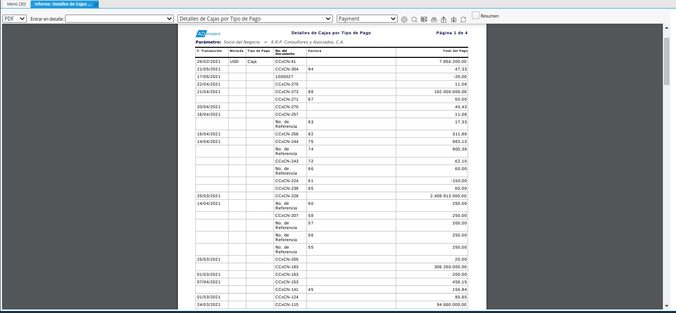 reporte detalle de caja