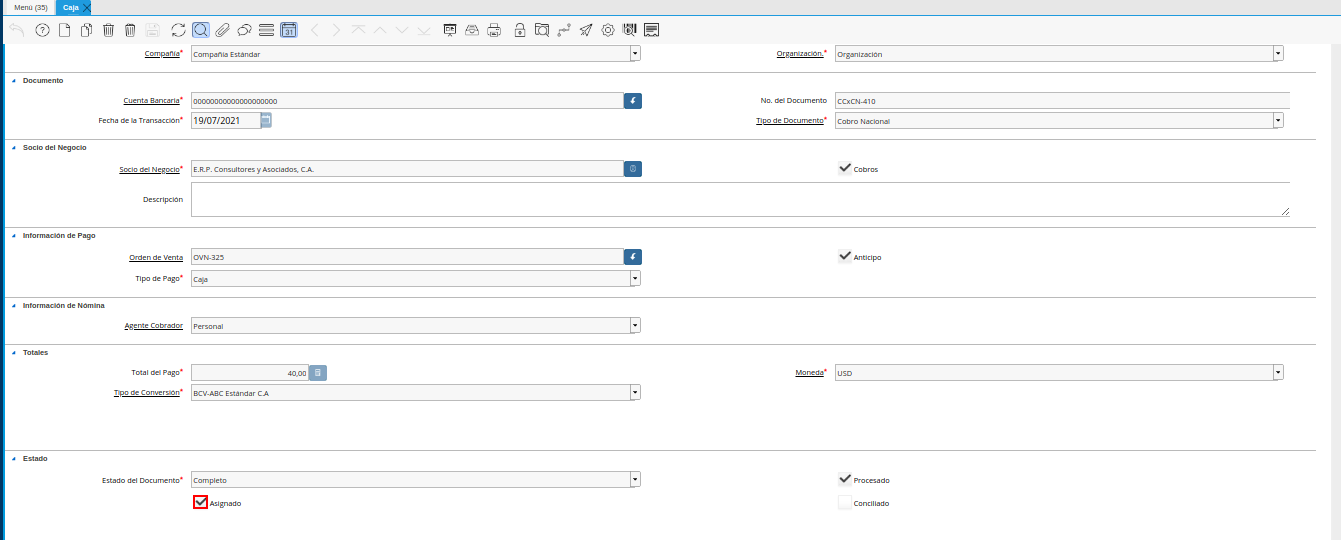 check asignado de la ventana caja