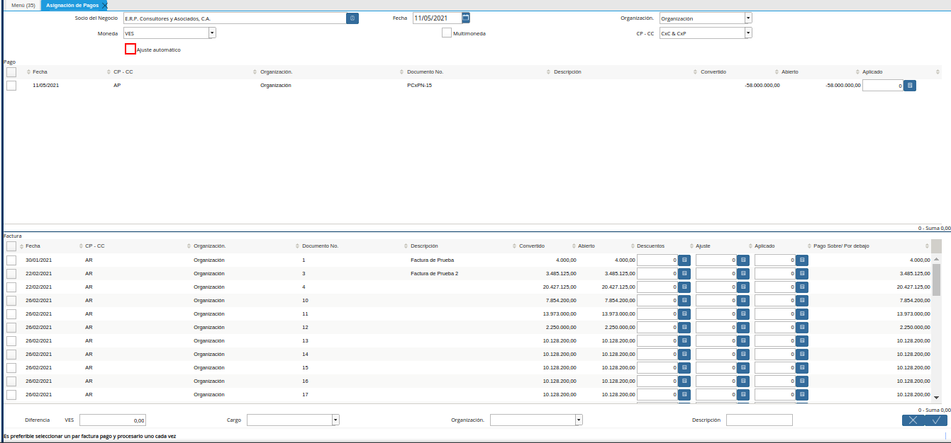 check ajuste automático de la ventana de pagos