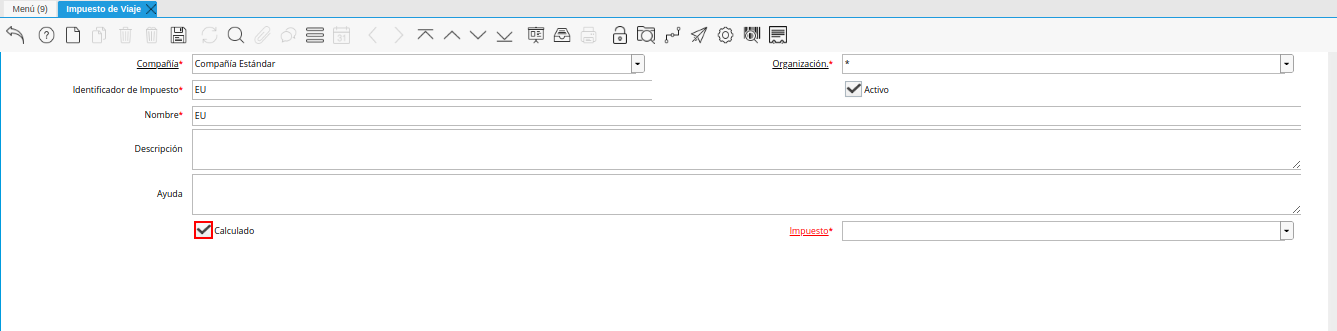 check calculado de la ventana impuesto de viaje