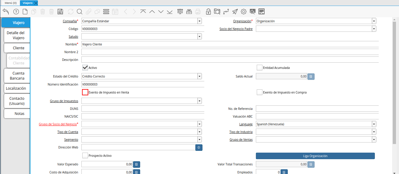 check exento de impuesto en venta de la ventana viajero