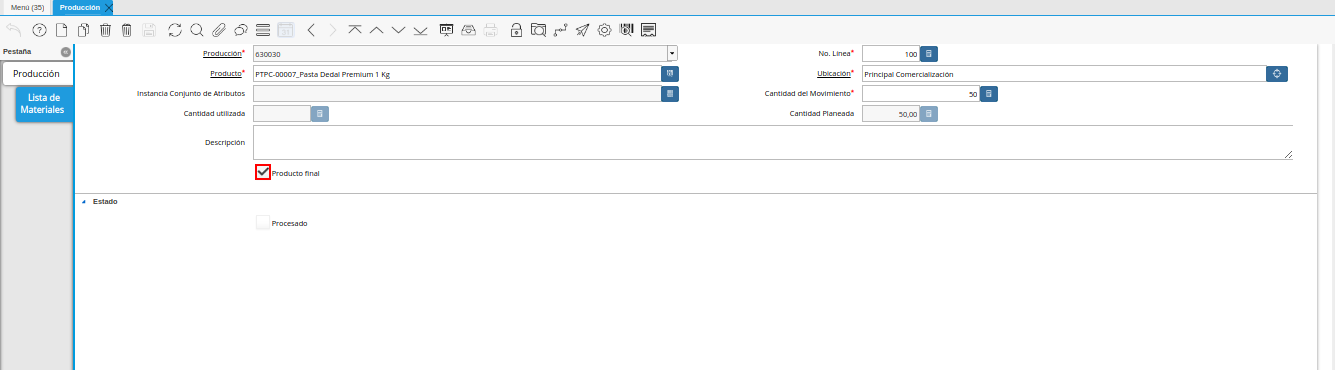 check producto final de la ventana producción