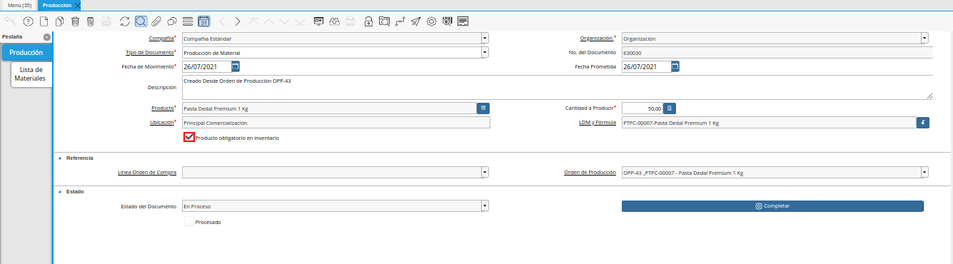 check producto obligatorio en inventario de la ventana producción