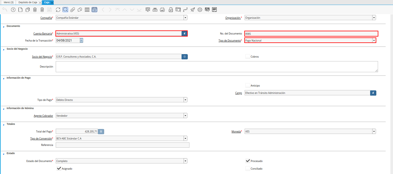 consulta de egreso en caja por deposito