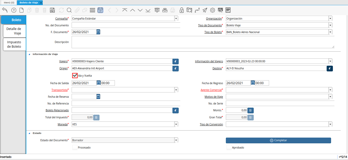 check ida y vuelta de la ventana boleto de viaje