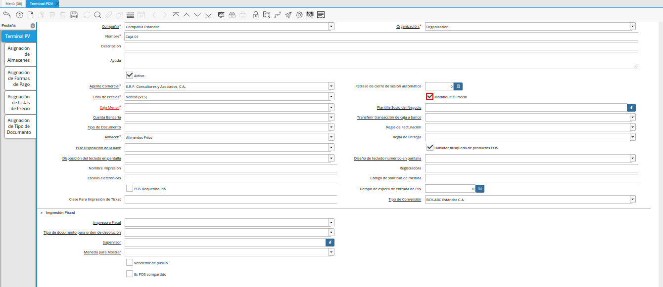 Checklist Modifique el Precio de la Ventana Terminal PDV