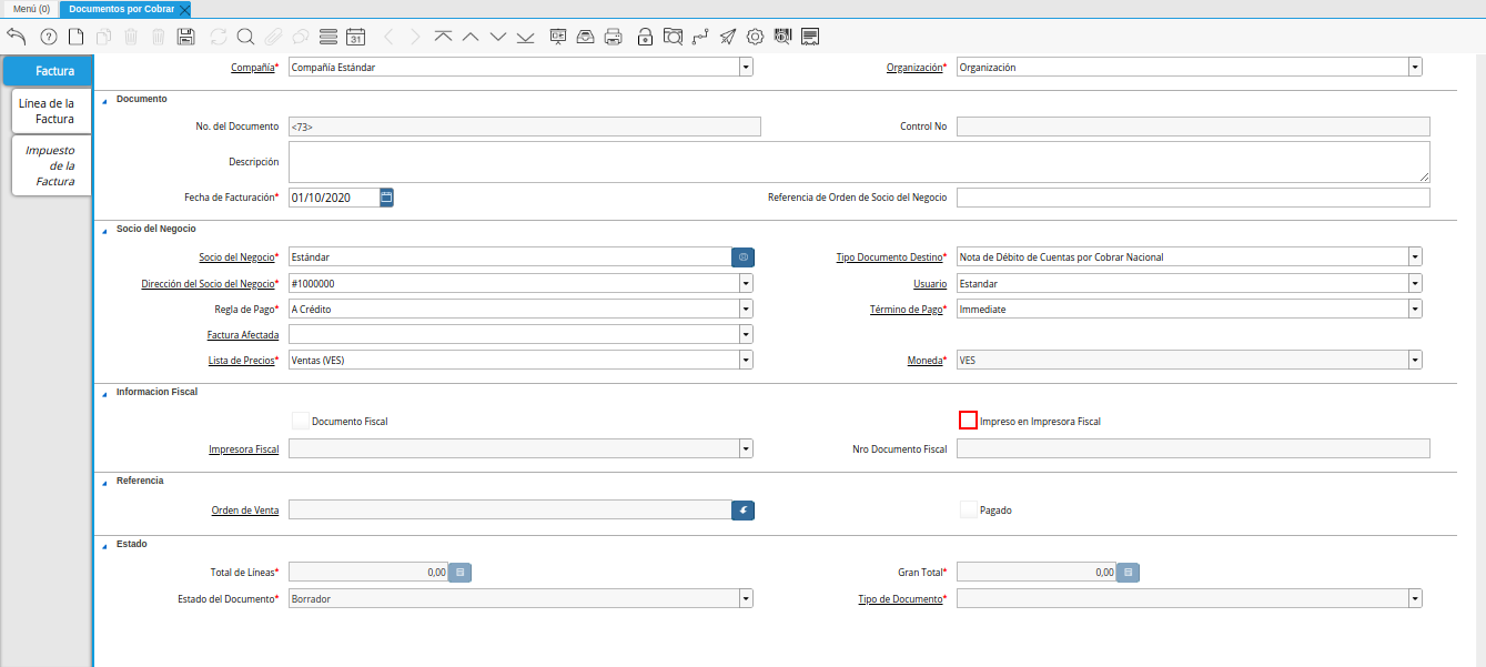 checklist impreso en impresora fiscal nota de débito