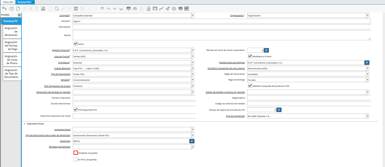 Checklist Vendedor de Pasillo de la Ventana Terminal PDV