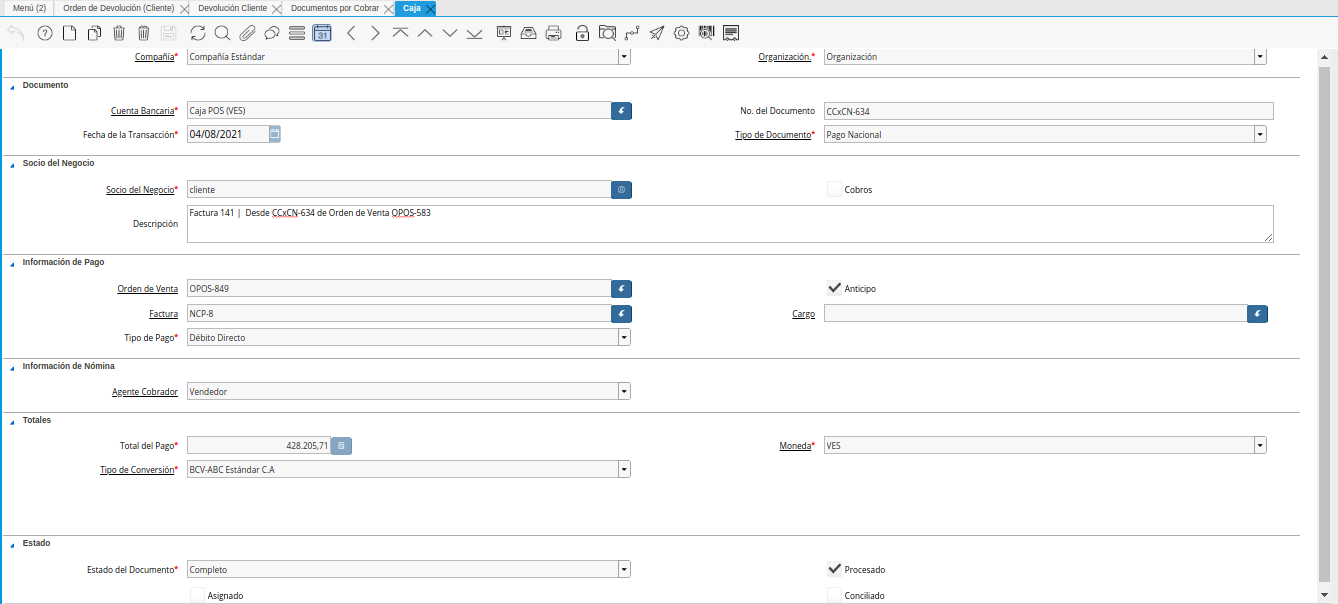 consulta de pago nacional generado en caja