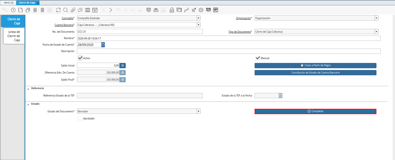 Cierre de Caja Cobranza