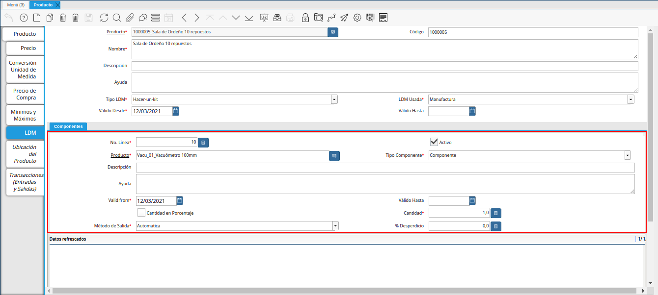 registro de componentes de la pestaña ldm