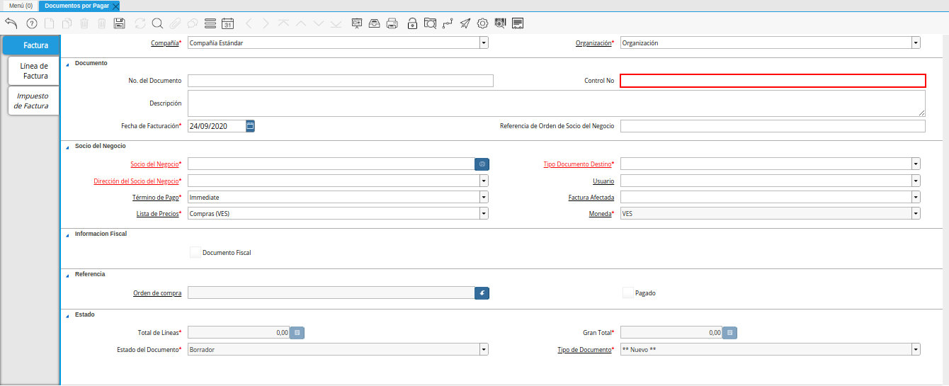 campo control nro de la ventana documentos por pagar