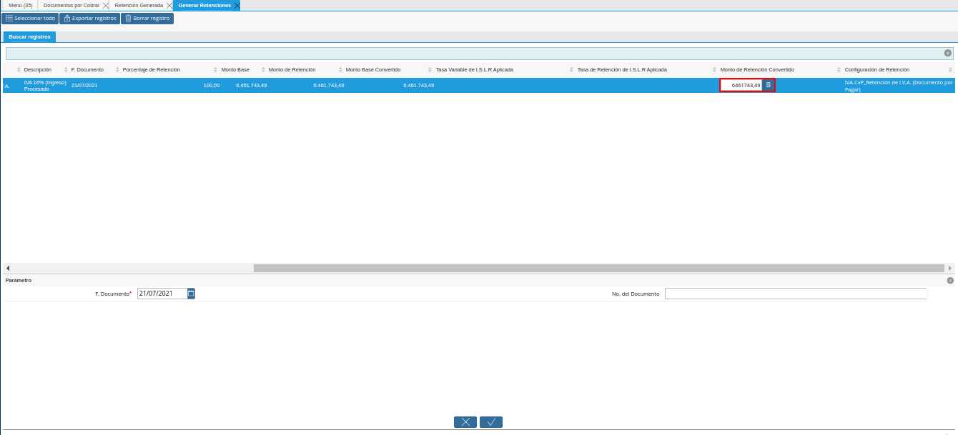 campo monto de retención convertido