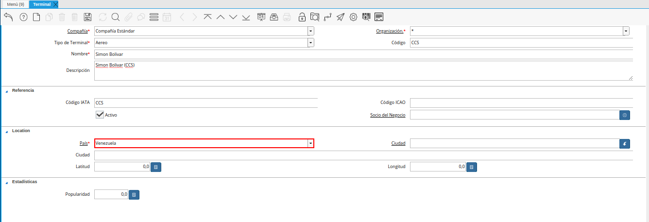 campo país de la ventana terminal