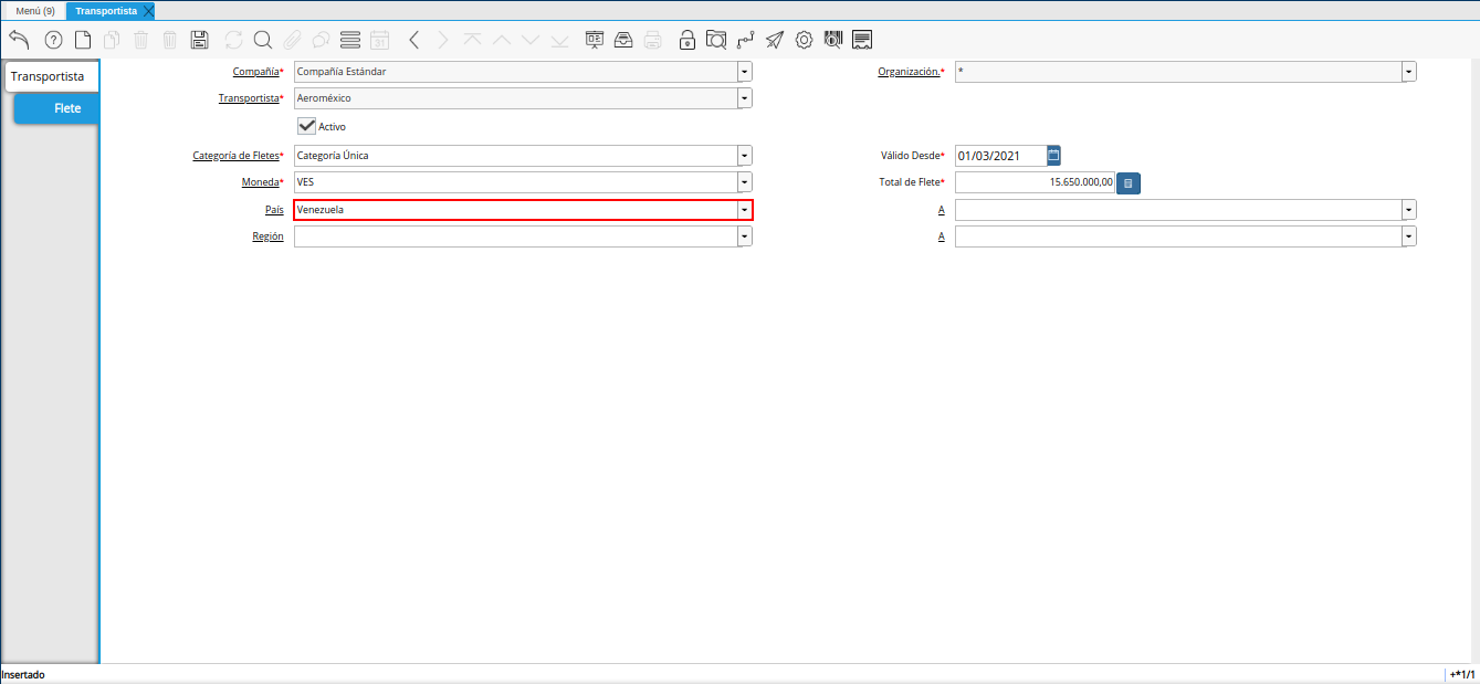 campo país de origen del viaje de la ventana transportista
