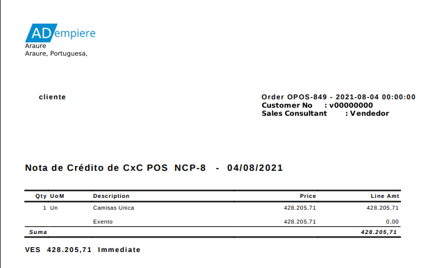 Nota de Crédito Generada