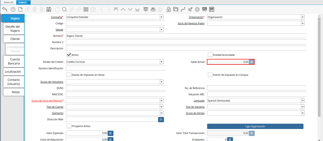 campo saldo actual de la ventana viajero