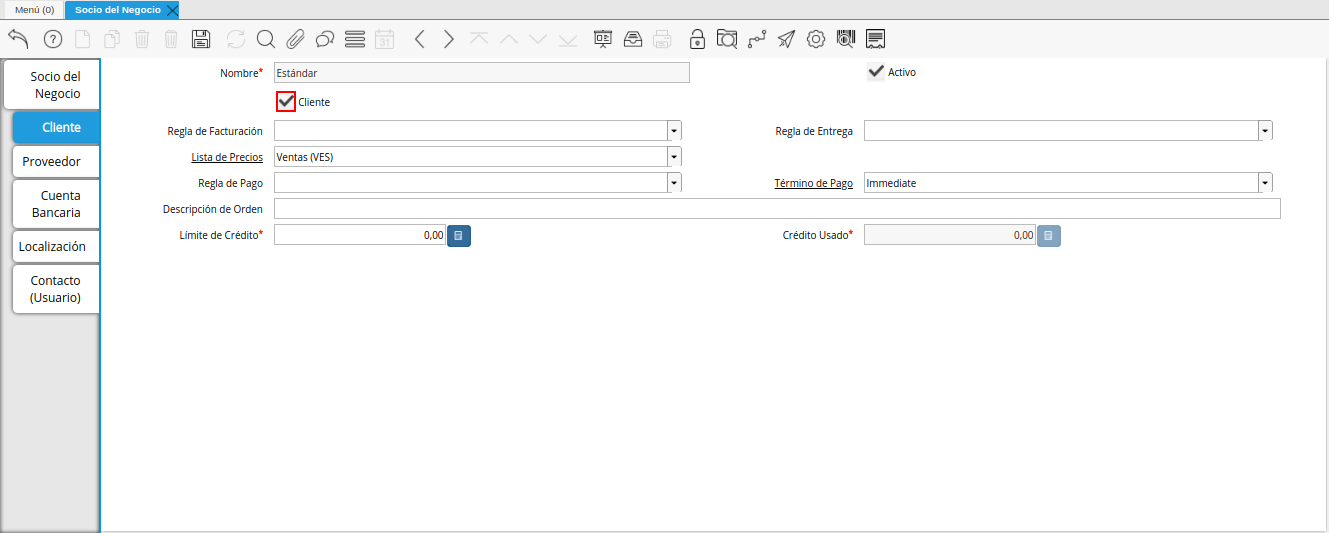 Checklist Cliente de la Pestaña Cliente de la Ventana Socio del Negocio