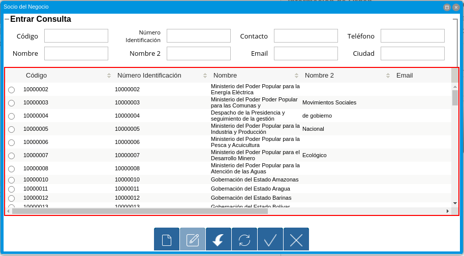 Información de los Clientes en la Ventana Socio del Negocio del Icono Cliente de la Barra de Herramientas del Punto de Venta