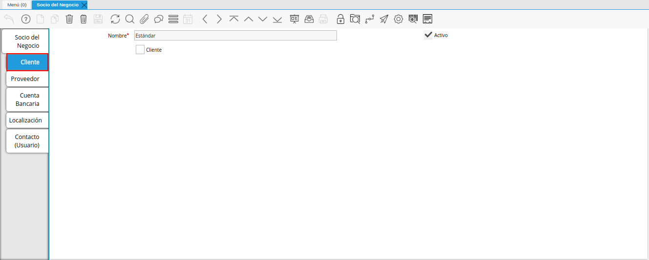 Pestaña Cliente de la Ventana Socio del Negocio