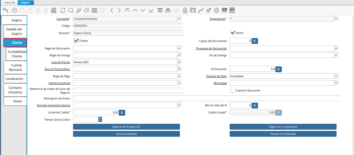 pestaña cliente de la ventana viajero