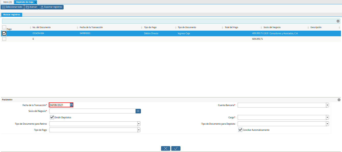 campo fecha para la transaccion de la ventana deposito a caja