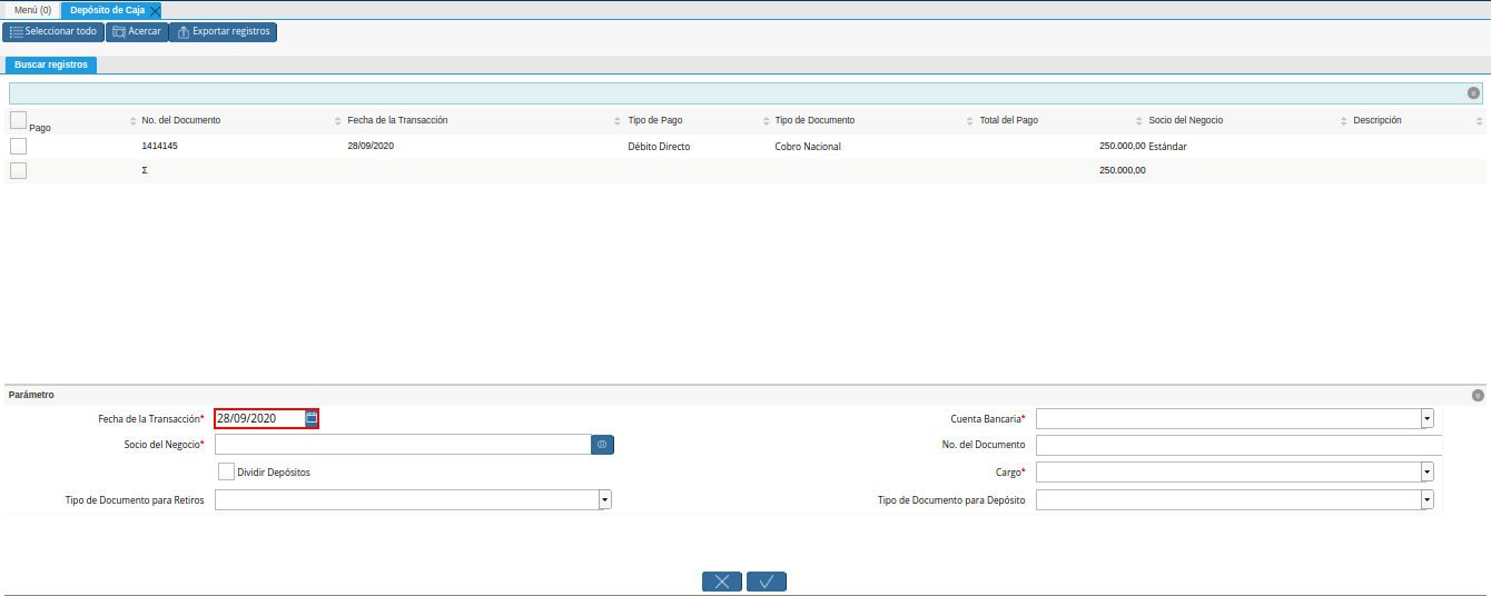 Campo Fecha para la Transacción 1