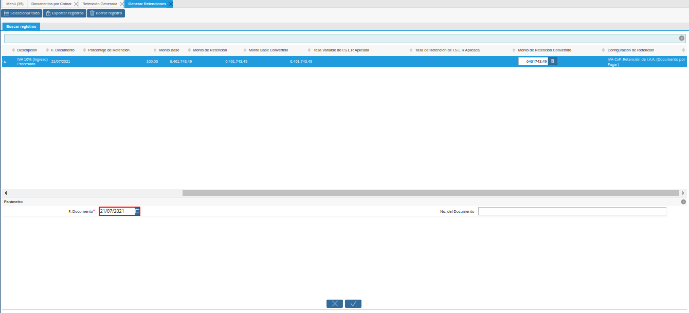 campo fecha de documento a generar